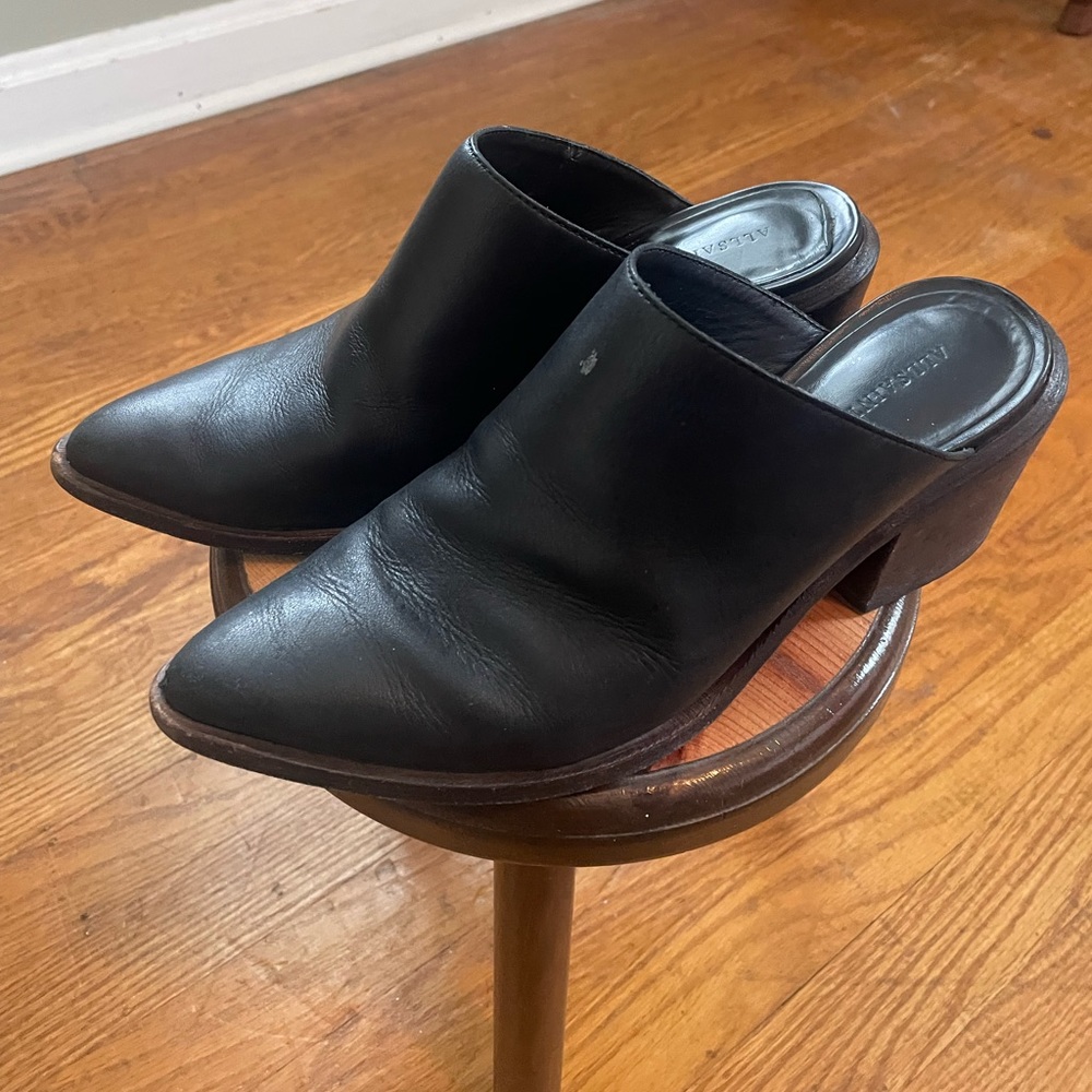 All Saints Black Leather Heeled Mules